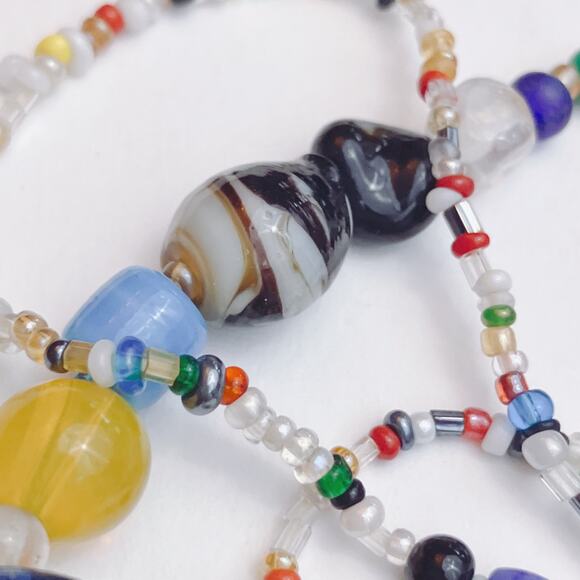 VTG Mid Century Glass Bead Necklace Boho Artisan Murano Style Lampwork 60s 70s - Picture 9 of 15